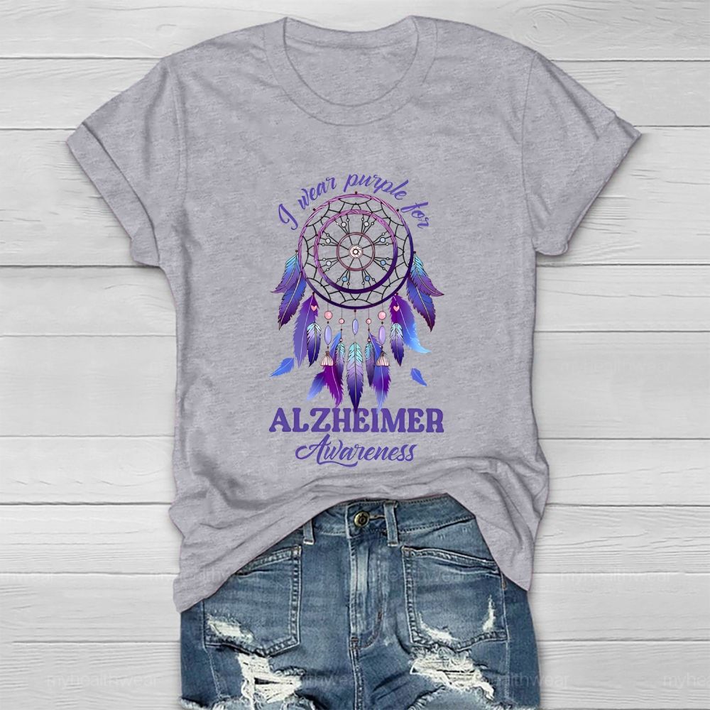 I Wear Purple For Alzheimer Awareness Dreamcatcher Healthwear T-shirt
