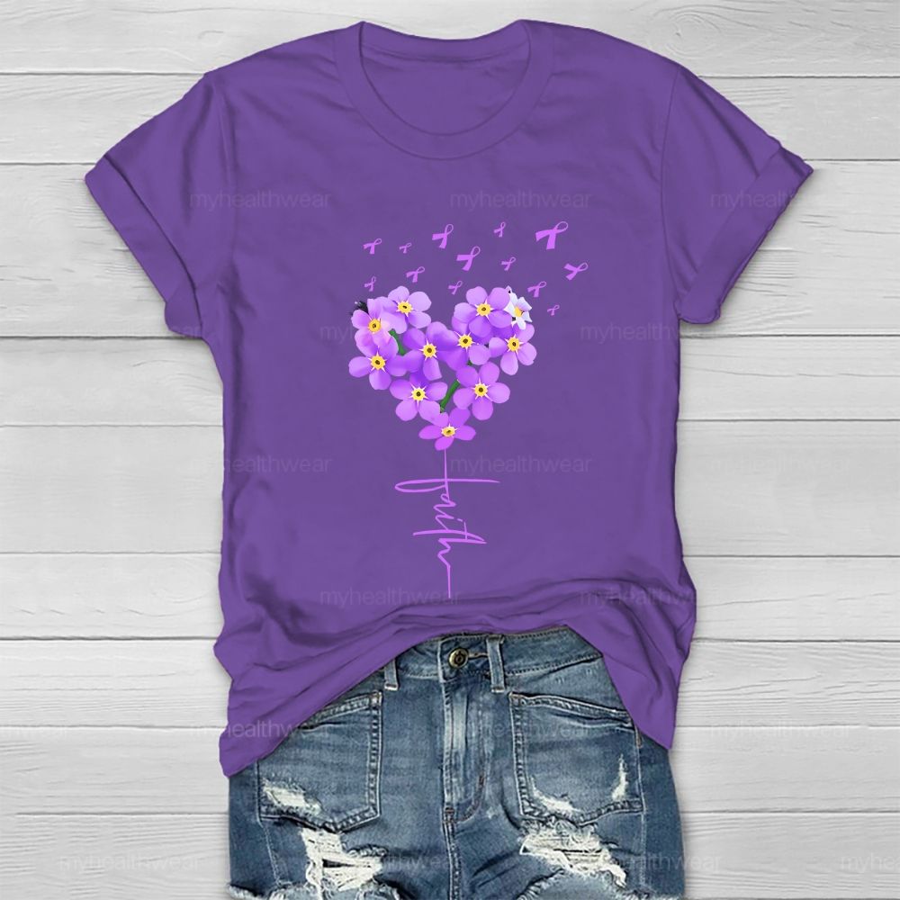 Faith Purple Ribbon Flowers Graphic Healthwear T-shirt