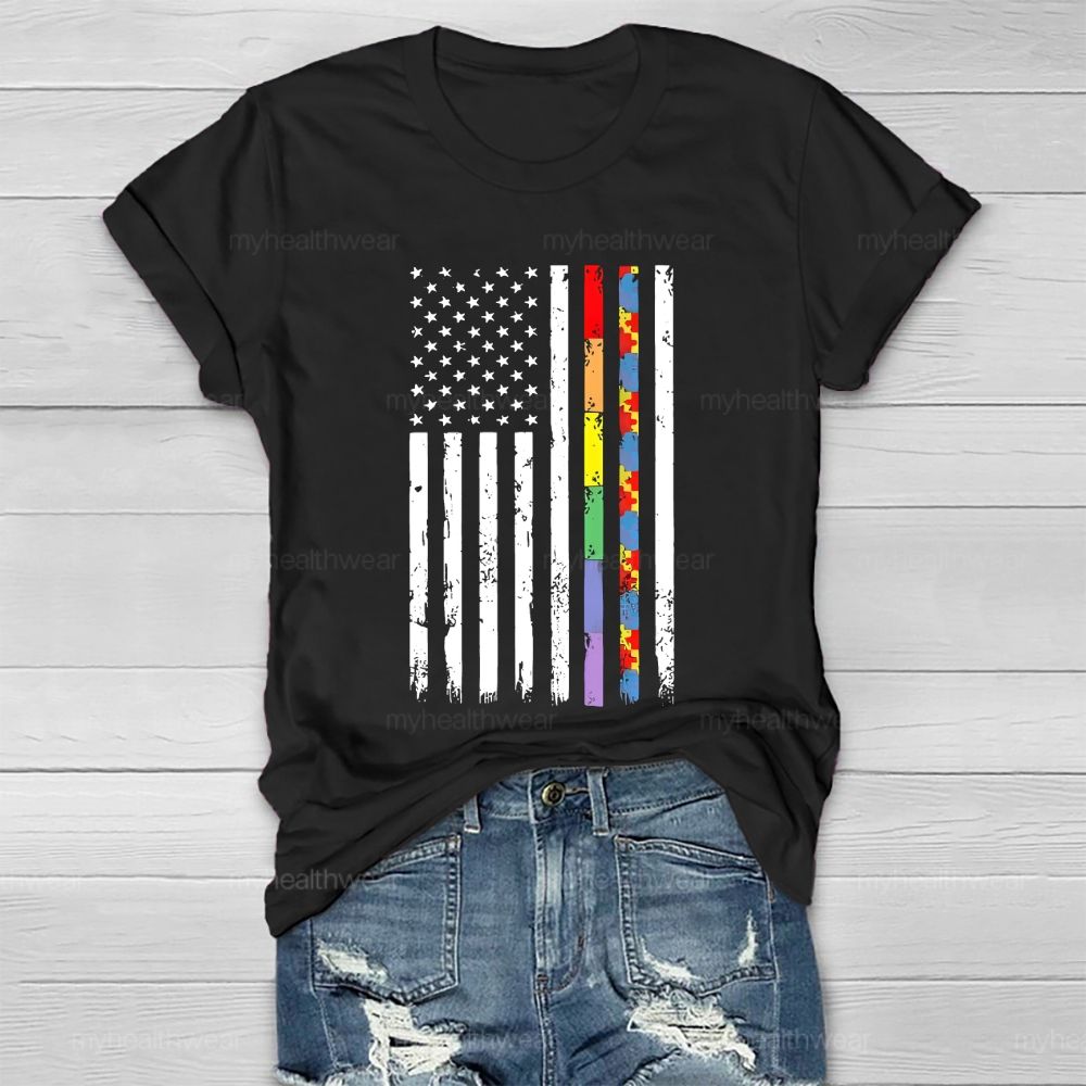 Flag Colorful Puzzle Autism Healthwear T-shirt