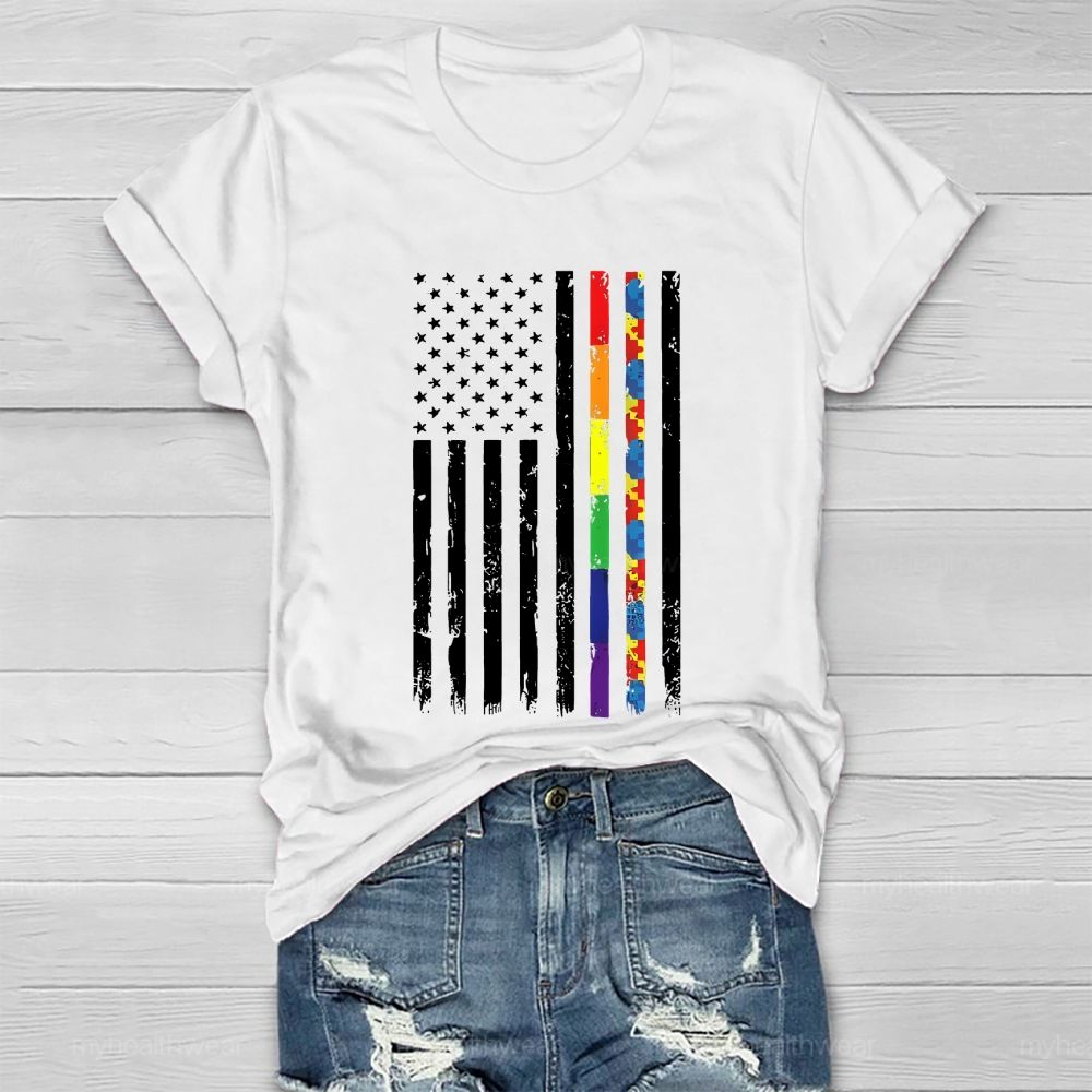 Flag Colorful Puzzle Autism Healthwear T-shirt