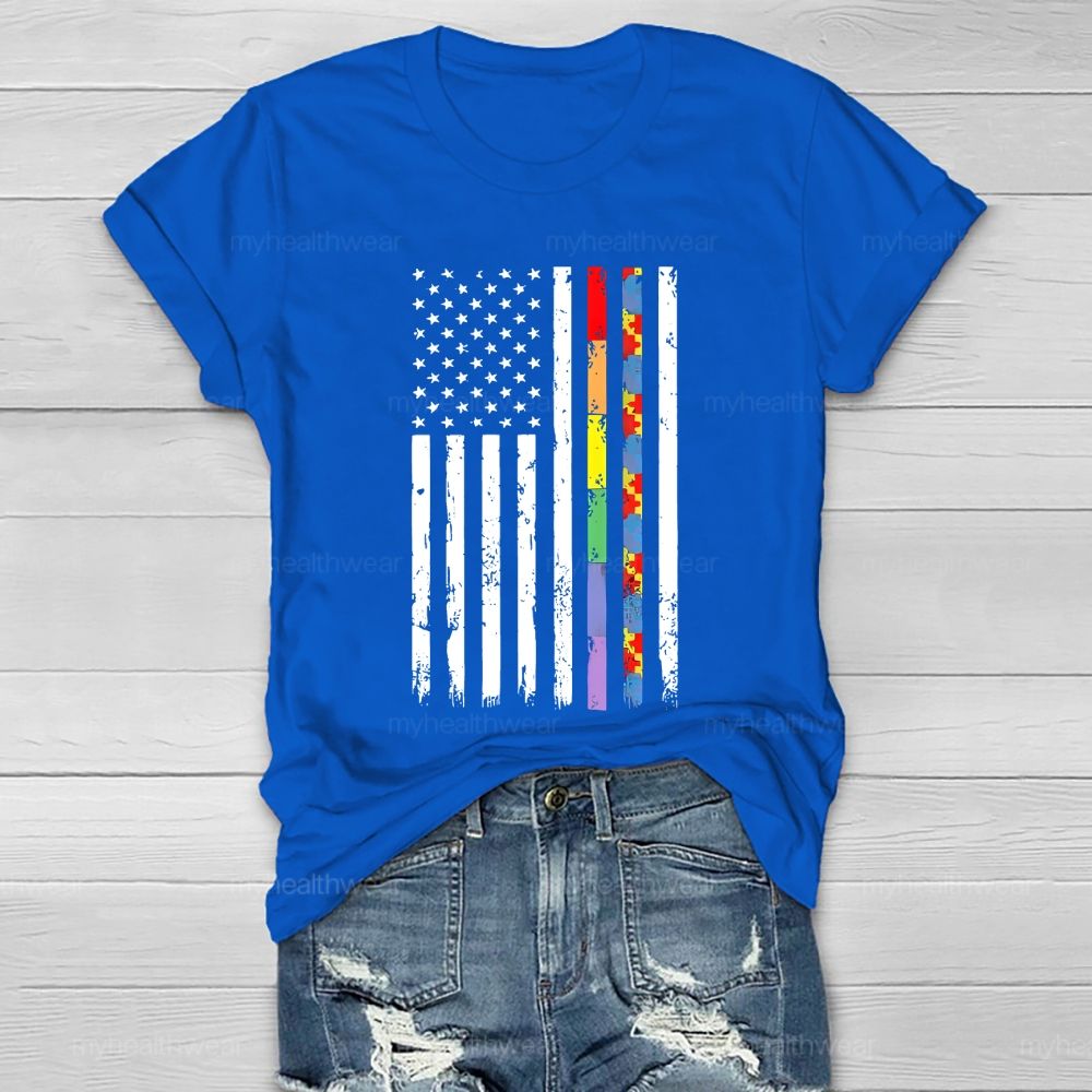 Flag Colorful Puzzle Autism Healthwear T-shirt