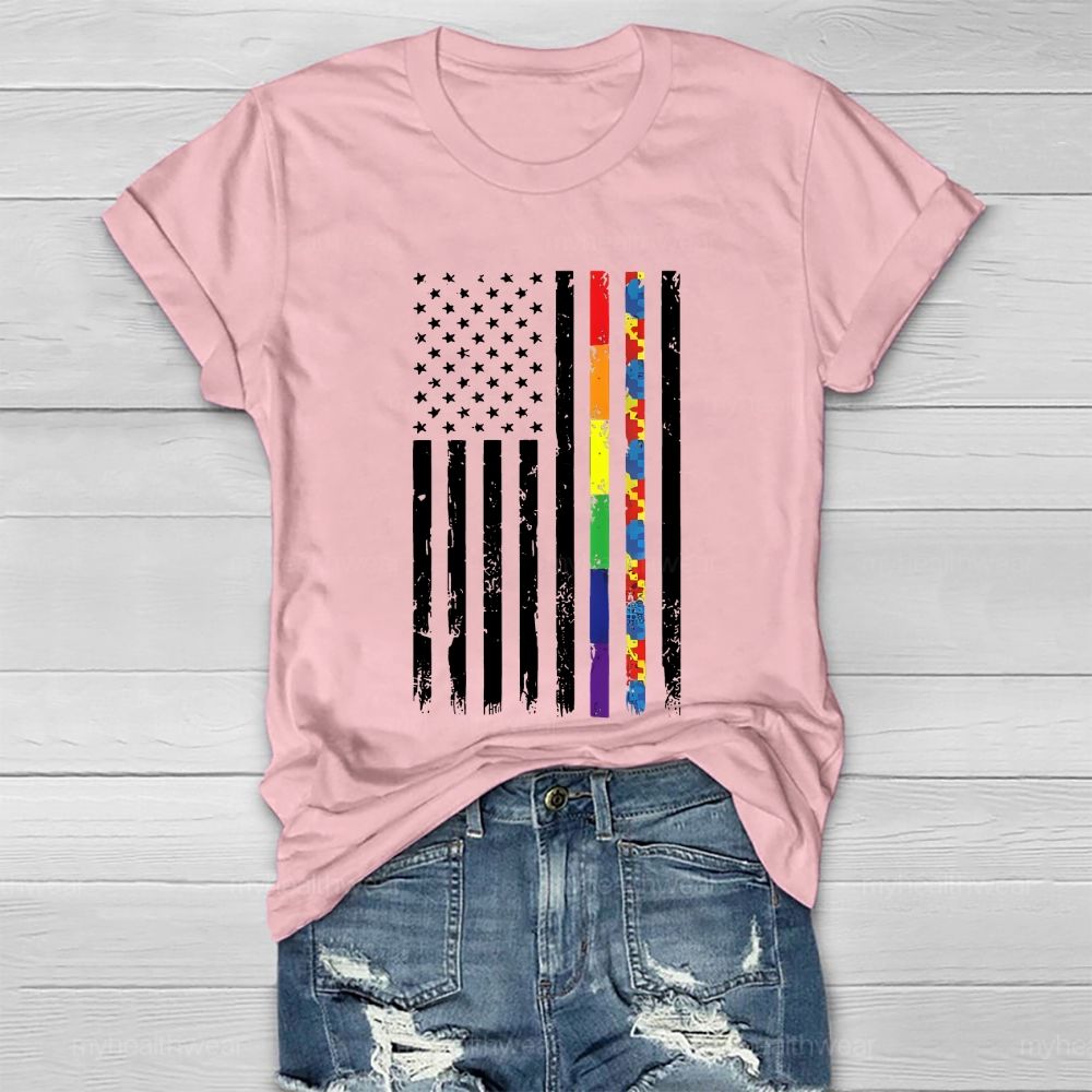 Flag Colorful Puzzle Autism Healthwear T-shirt