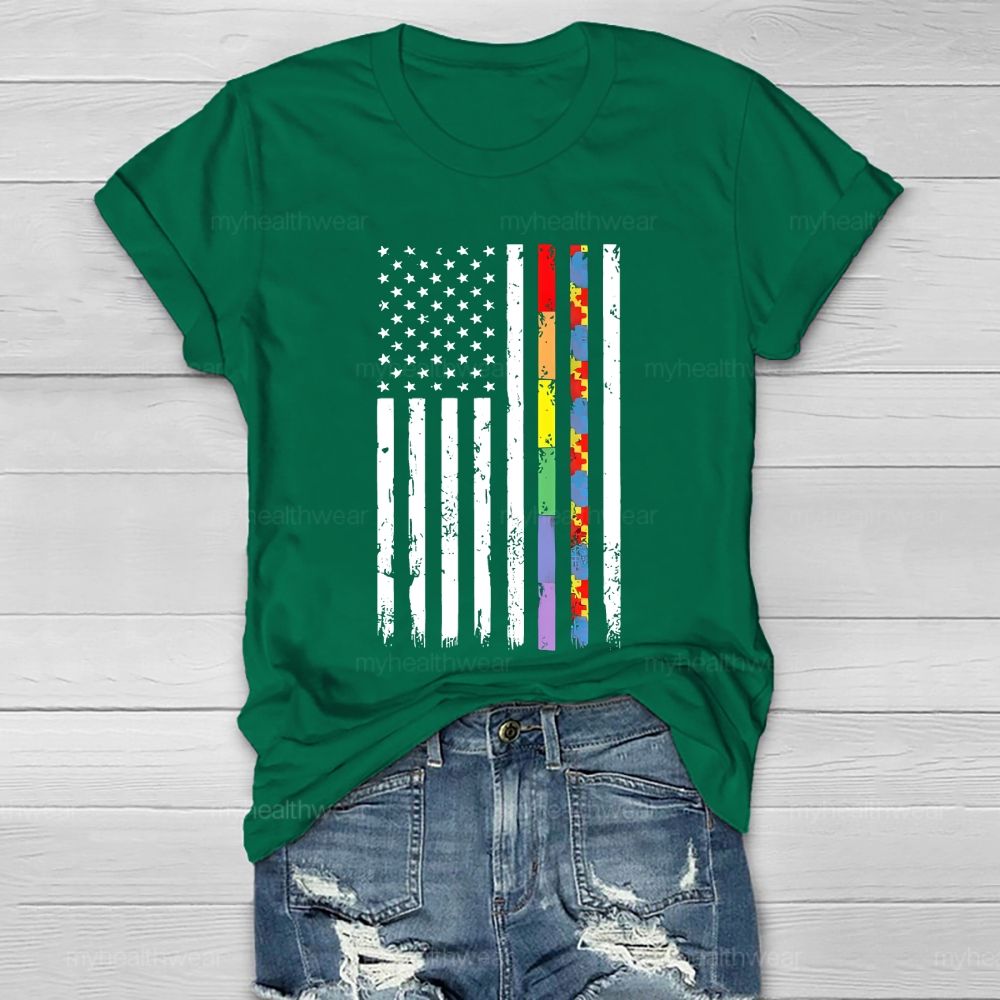 Flag Colorful Puzzle Autism Healthwear T-shirt