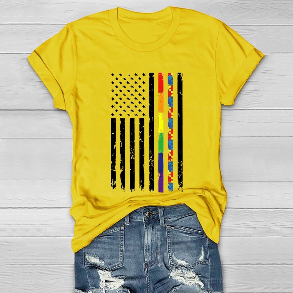 Flag Colorful Puzzle Autism Healthwear T-shirt