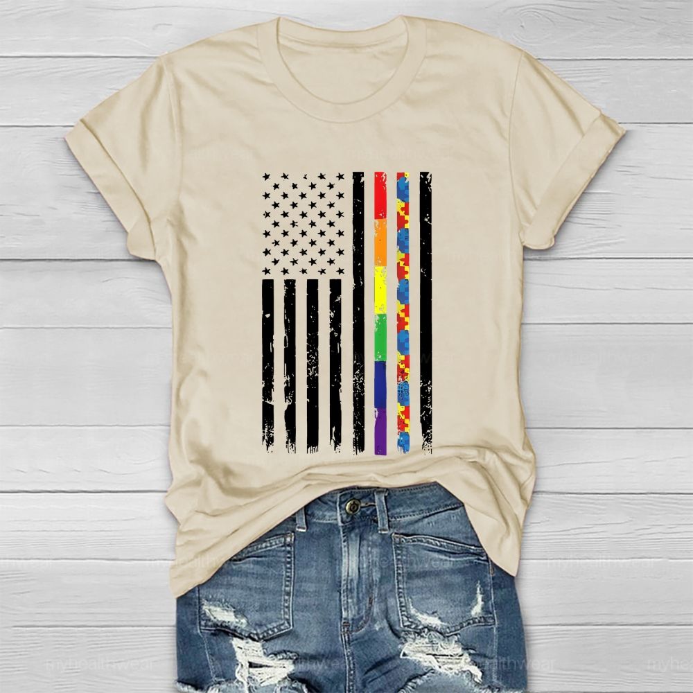 Flag Colorful Puzzle Autism Healthwear T-shirt