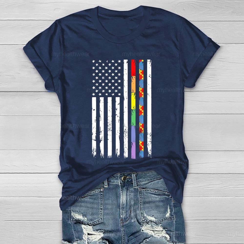 Flag Colorful Puzzle Autism Healthwear T-shirt