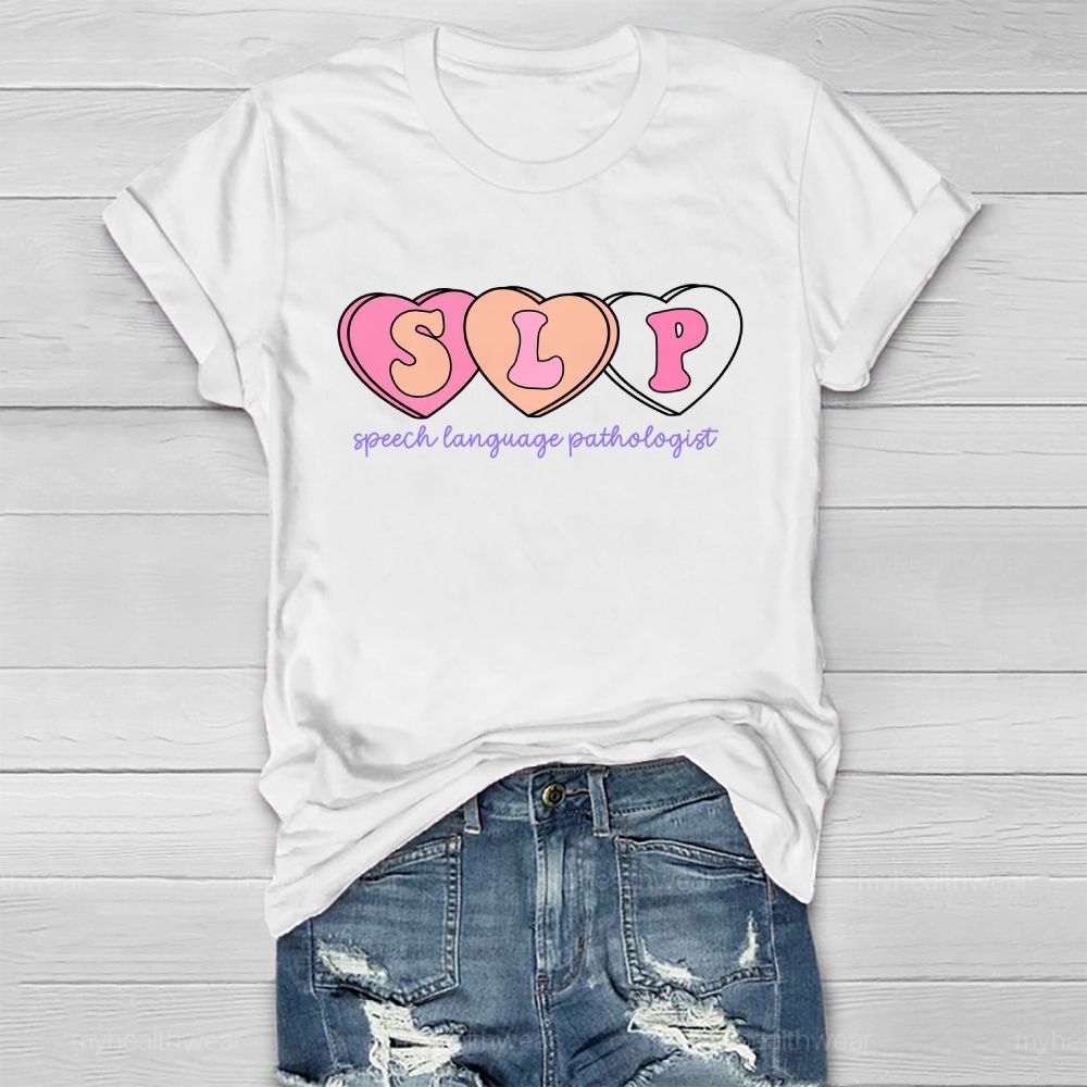 SLP Speech Language Pathologist Heart Shape Healthwear T-shirt