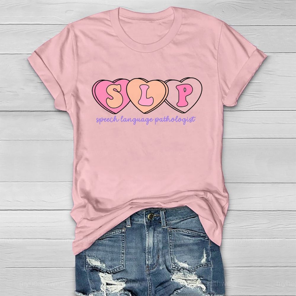 SLP Speech Language Pathologist Heart Shape Healthwear T-shirt