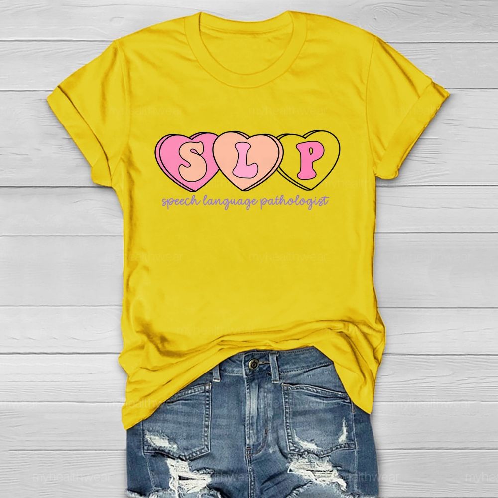SLP Speech Language Pathologist Heart Shape Healthwear T-shirt