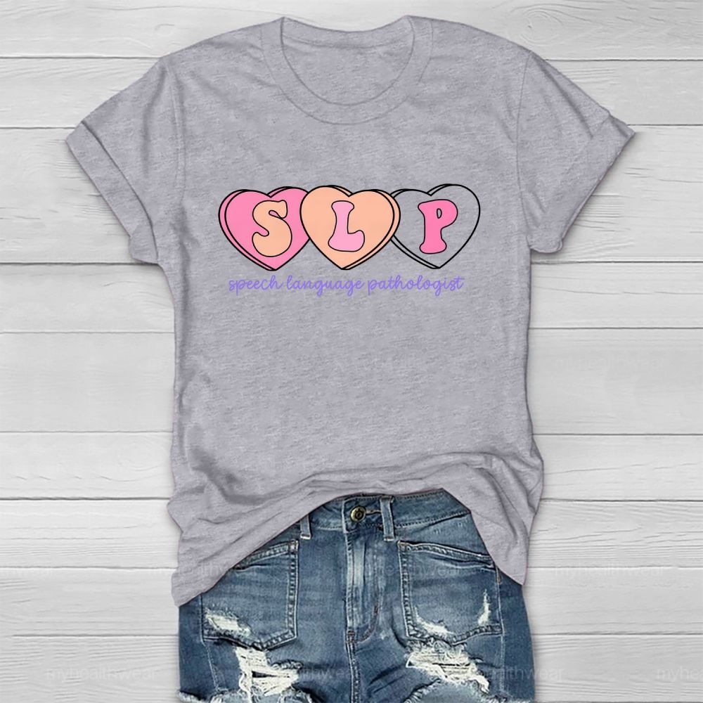 SLP Speech Language Pathologist Heart Shape Healthwear T-shirt