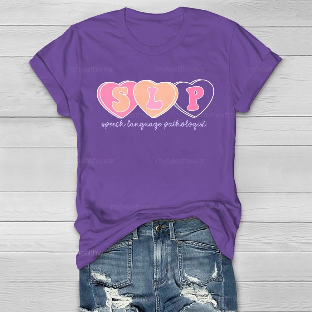 SLP Speech Language Pathologist Heart Shape Healthwear T-shirt