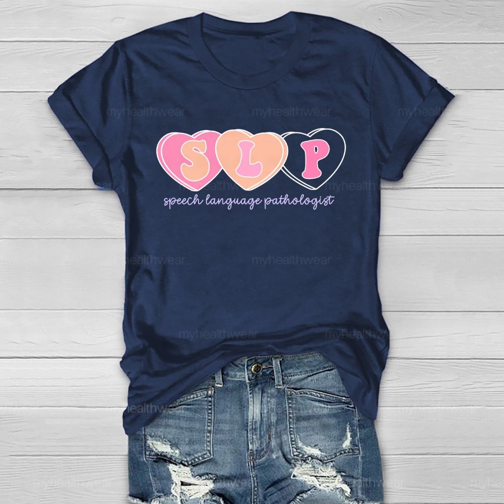 SLP Speech Language Pathologist Heart Shape Healthwear T-shirt