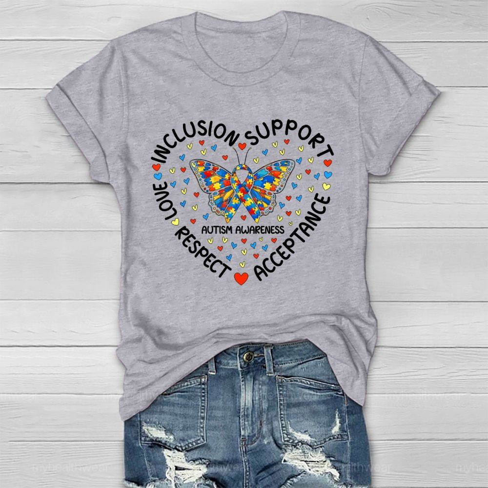 Autism Awareness Of Acceptance Inclusion Support Butterfly Healthwear T-shirt