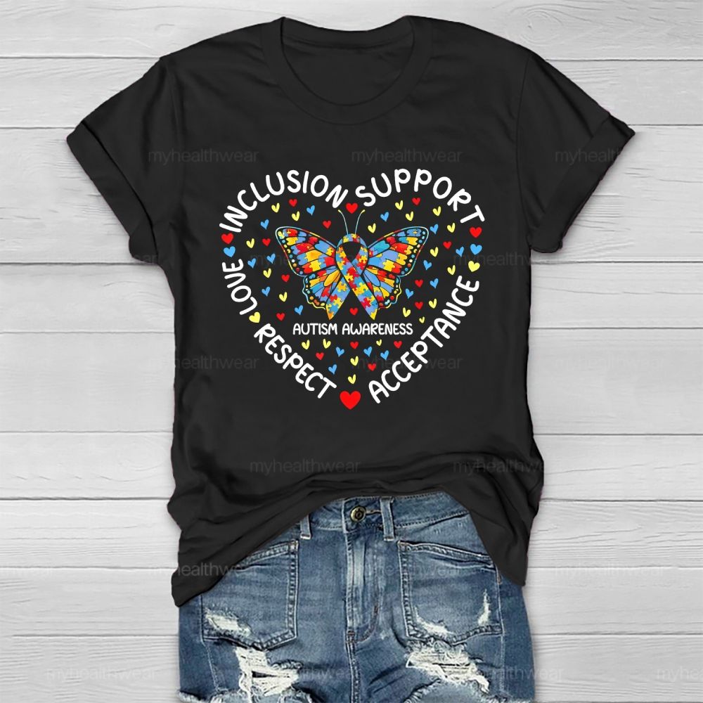 Autism Awareness Of Acceptance Inclusion Support Butterfly Healthwear T-shirt
