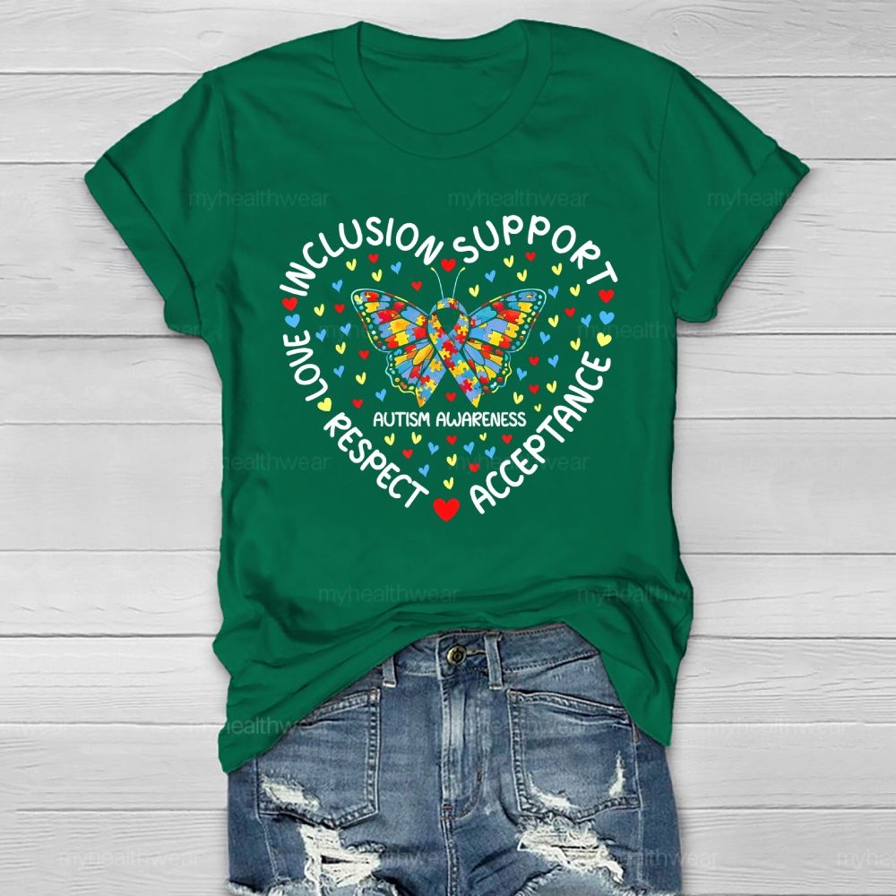 Autism Awareness Of Acceptance Inclusion Support Butterfly Healthwear T-shirt