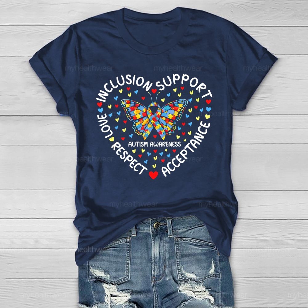 Autism Awareness Of Acceptance Inclusion Support Butterfly Healthwear T-shirt