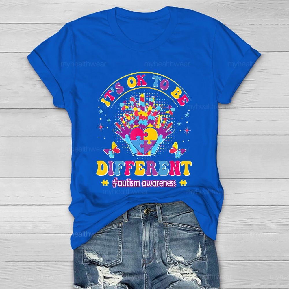 It's Ok To Be Different Autism Awareness Puzzle Palm Healthwear T-shirt