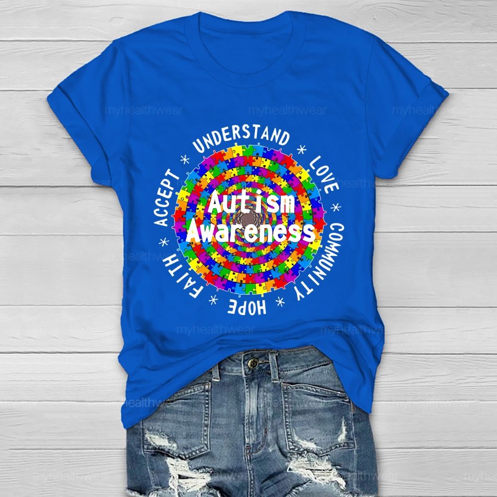 Understand Love Community Hope Faith Accept Autism Awareness Healthwear T-shirt