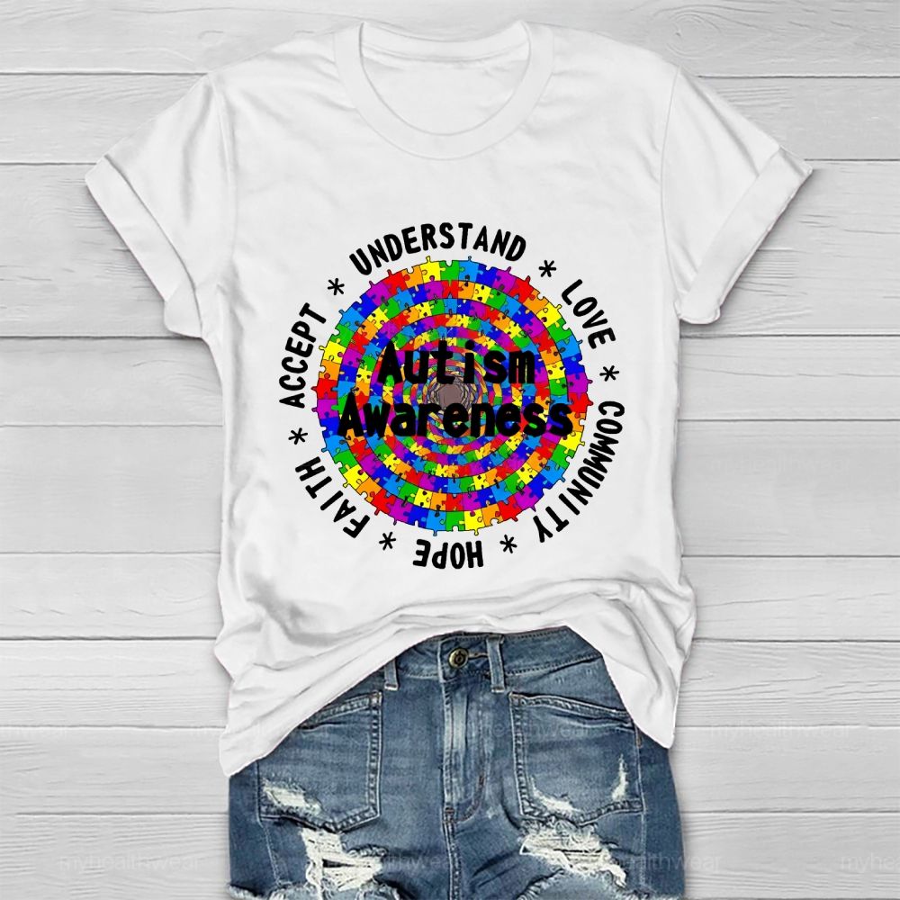 Understand Love Community Hope Faith Accept Autism Awareness Healthwear T-shirt
