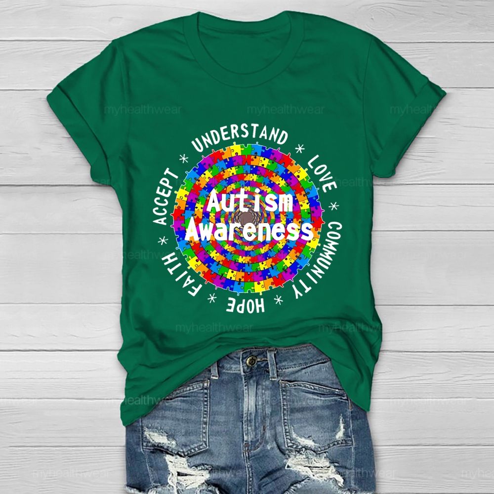 Understand Love Community Hope Faith Accept Autism Awareness Healthwear T-shirt