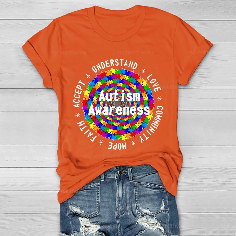 Understand Love Community Hope Faith Accept Autism Awareness Healthwear T-shirt