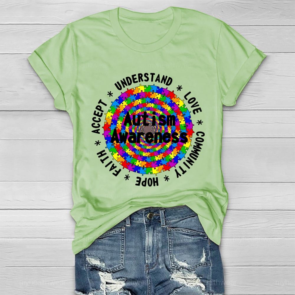 Understand Love Community Hope Faith Accept Autism Awareness Healthwear T-shirt