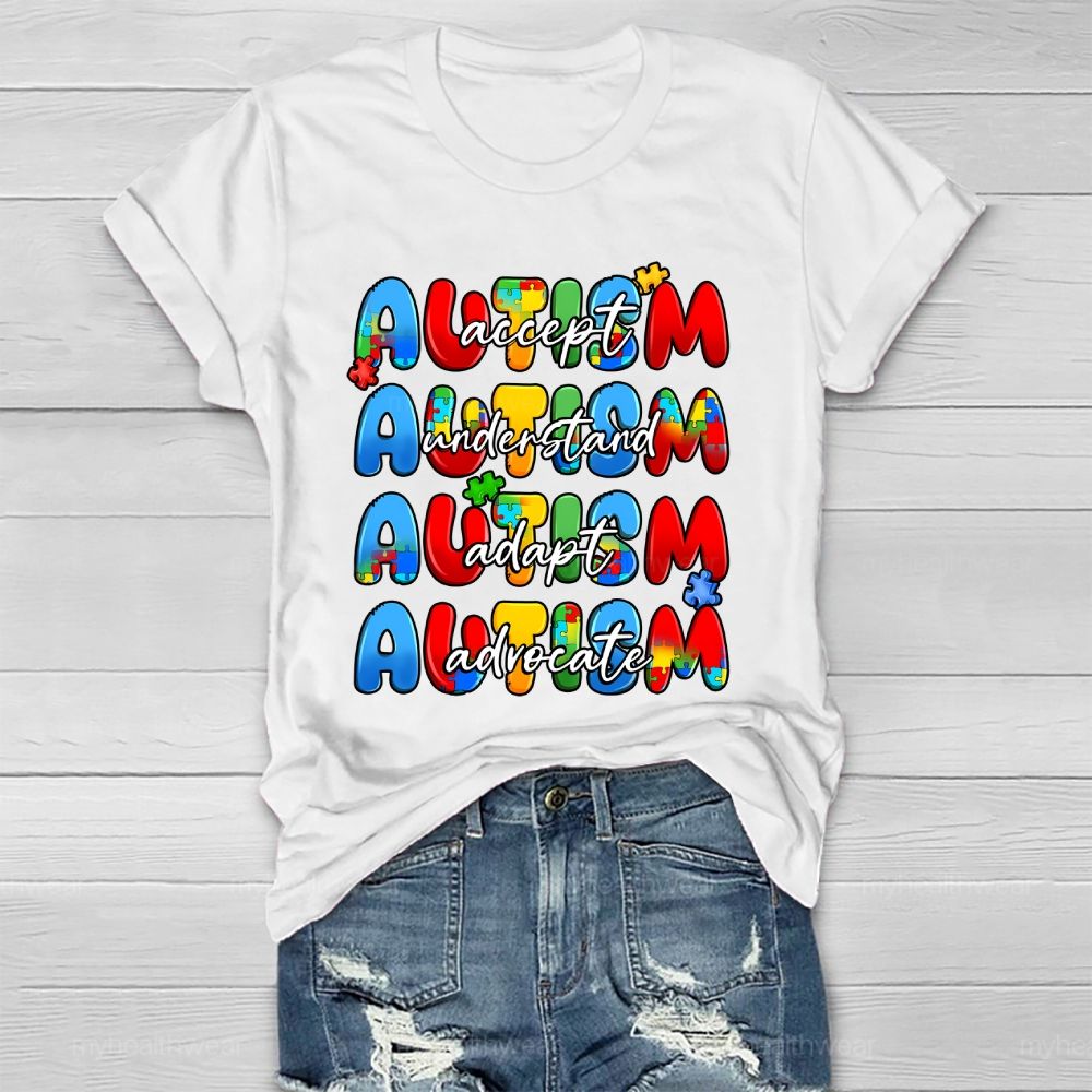 Accept Understand Adapt Advocate Puzzle Letters Healthwear T-shirt