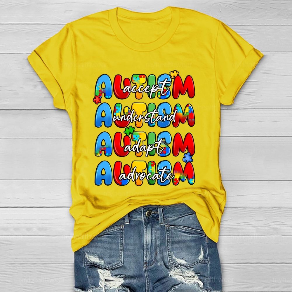 Accept Understand Adapt Advocate Puzzle Letters Healthwear T-shirt