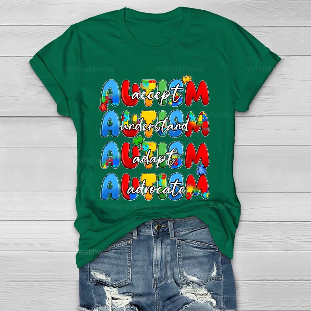 Accept Understand Adapt Advocate Puzzle Letters Healthwear T-shirt