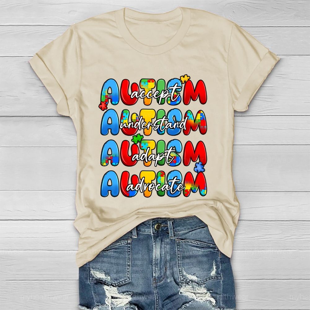 Accept Understand Adapt Advocate Puzzle Letters Healthwear T-shirt