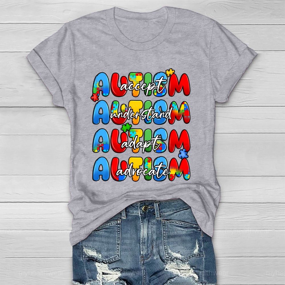 Accept Understand Adapt Advocate Puzzle Letters Healthwear T-shirt