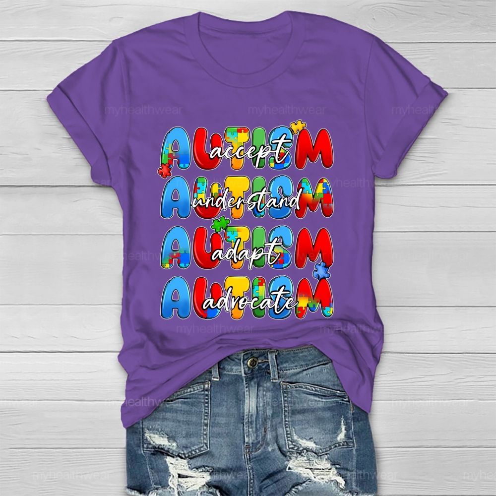 Accept Understand Adapt Advocate Puzzle Letters Healthwear T-shirt