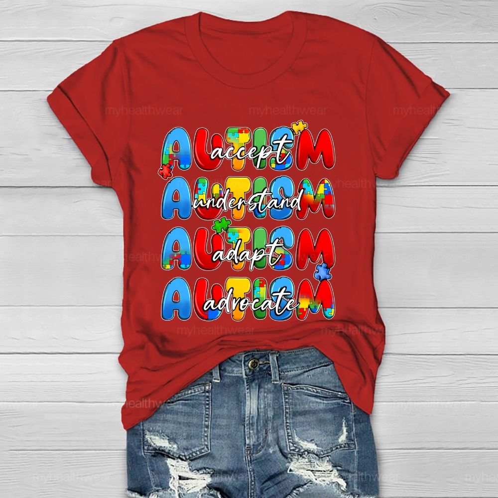 Accept Understand Adapt Advocate Puzzle Letters Healthwear T-shirt