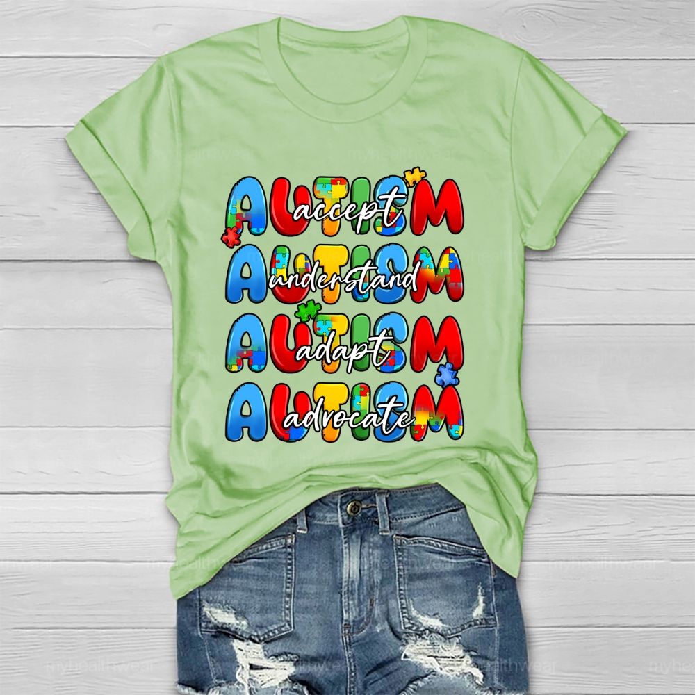 Accept Understand Adapt Advocate Puzzle Letters Healthwear T-shirt