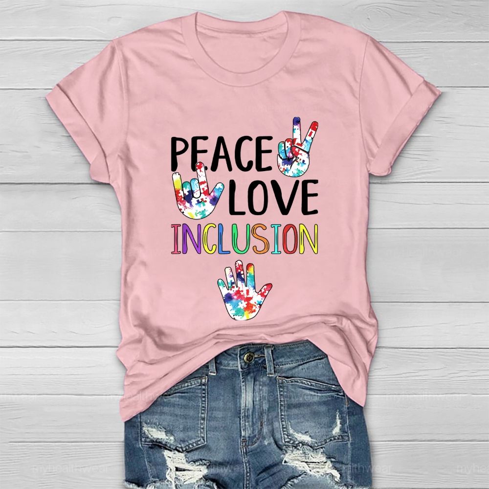 Peace Love Inclusion Puzzle Handprint Healthwear T-shirt