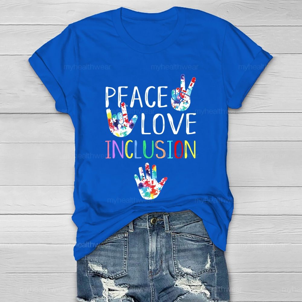 Peace Love Inclusion Puzzle Handprint Healthwear T-shirt