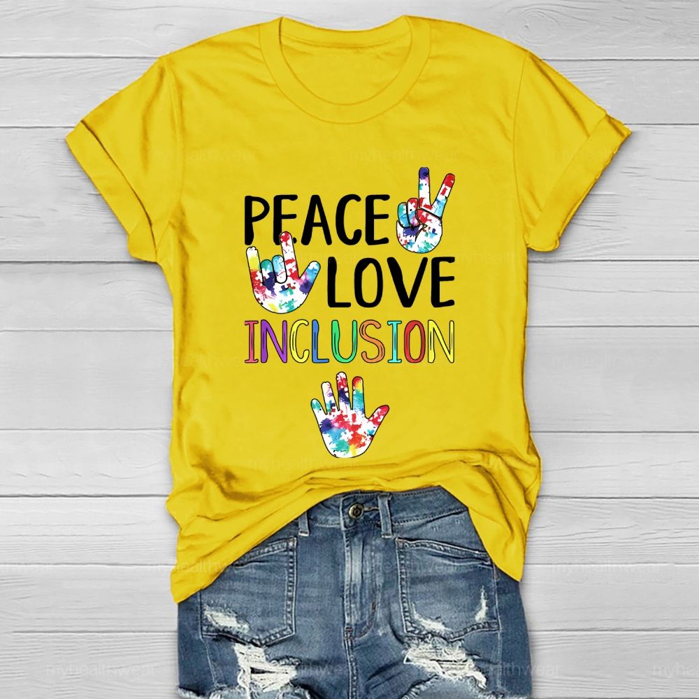 Peace Love Inclusion Puzzle Handprint Healthwear T-shirt
