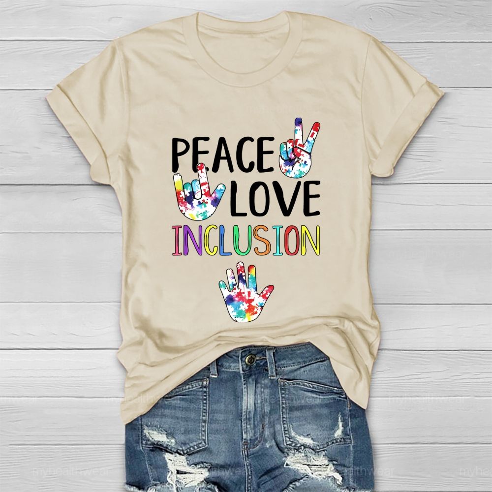 Peace Love Inclusion Puzzle Handprint Healthwear T-shirt