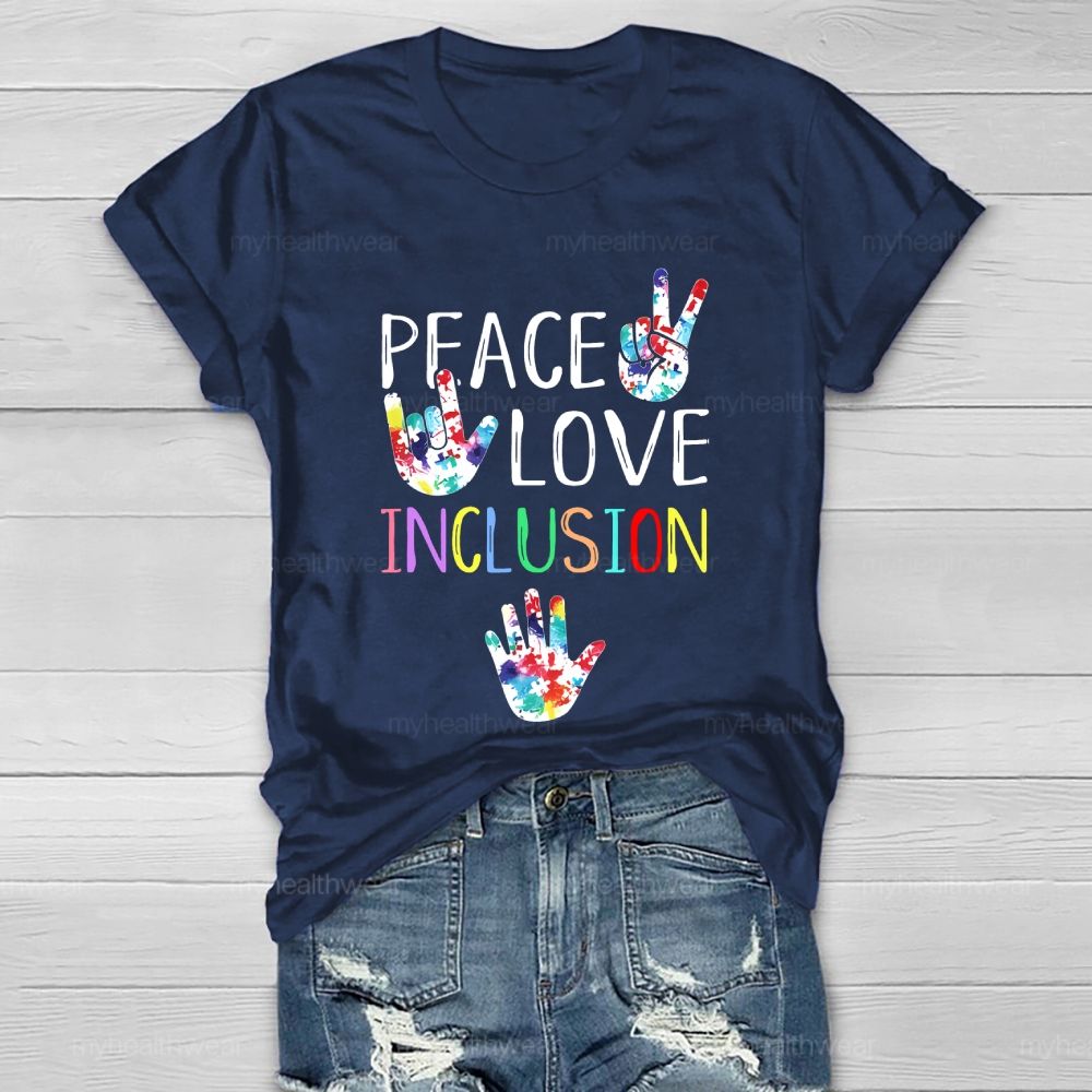 Peace Love Inclusion Puzzle Handprint Healthwear T-shirt