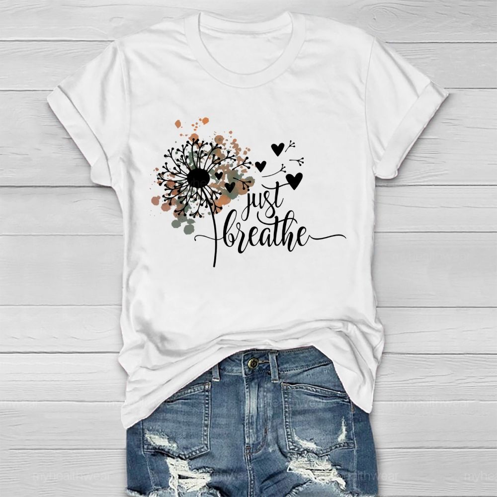 Just Breathe Dandelion Pattern Healthwear T-shirt