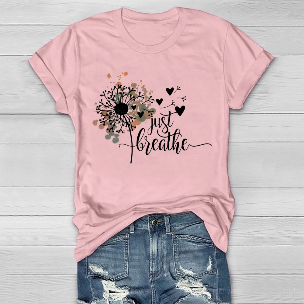 Just Breathe Dandelion Pattern Healthwear T-shirt