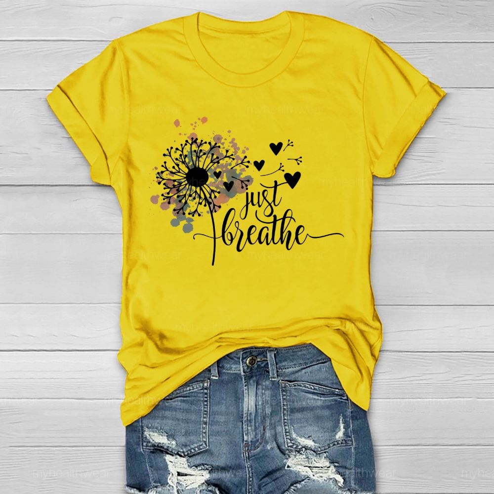 Just Breathe Dandelion Pattern Healthwear T-shirt