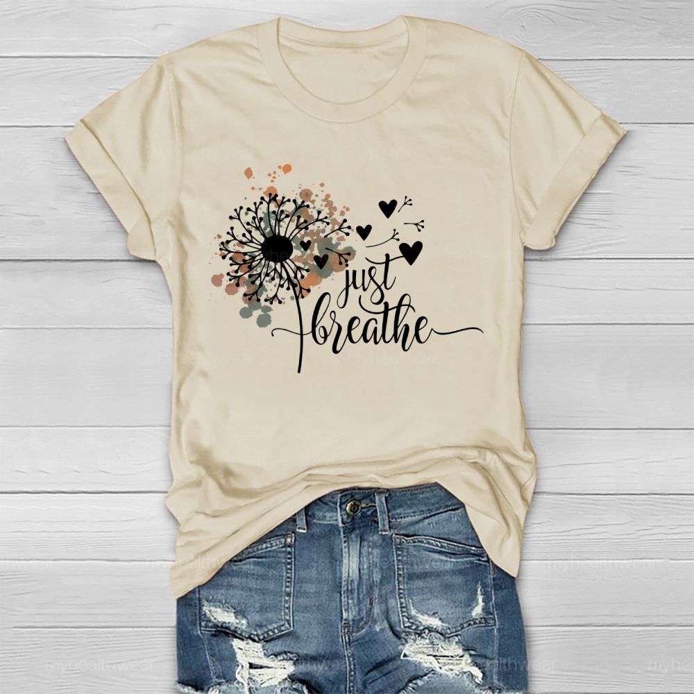 Just Breathe Dandelion Pattern Healthwear T-shirt