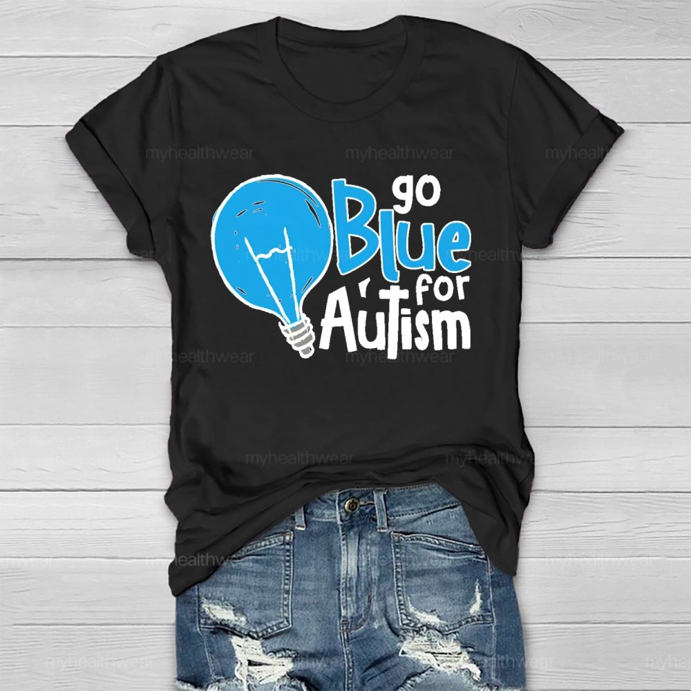 Go Blue For Autism Light Bulb Healthwear T-shirt