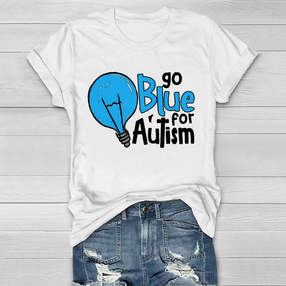 Go Blue For Autism Light Bulb Healthwear T-shirt