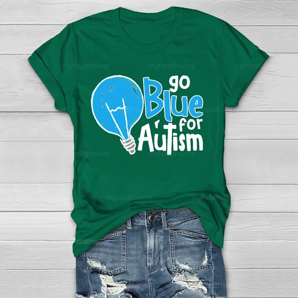 Go Blue For Autism Light Bulb Healthwear T-shirt