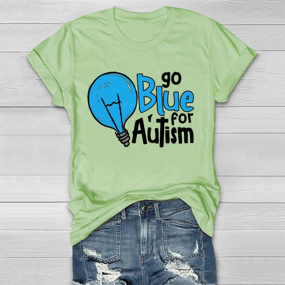 Go Blue For Autism Light Bulb Healthwear T-shirt