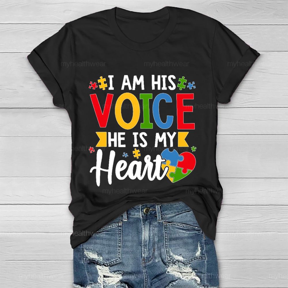 I Am His Voice He Is My Heart Graphic Healthwear T-shirt