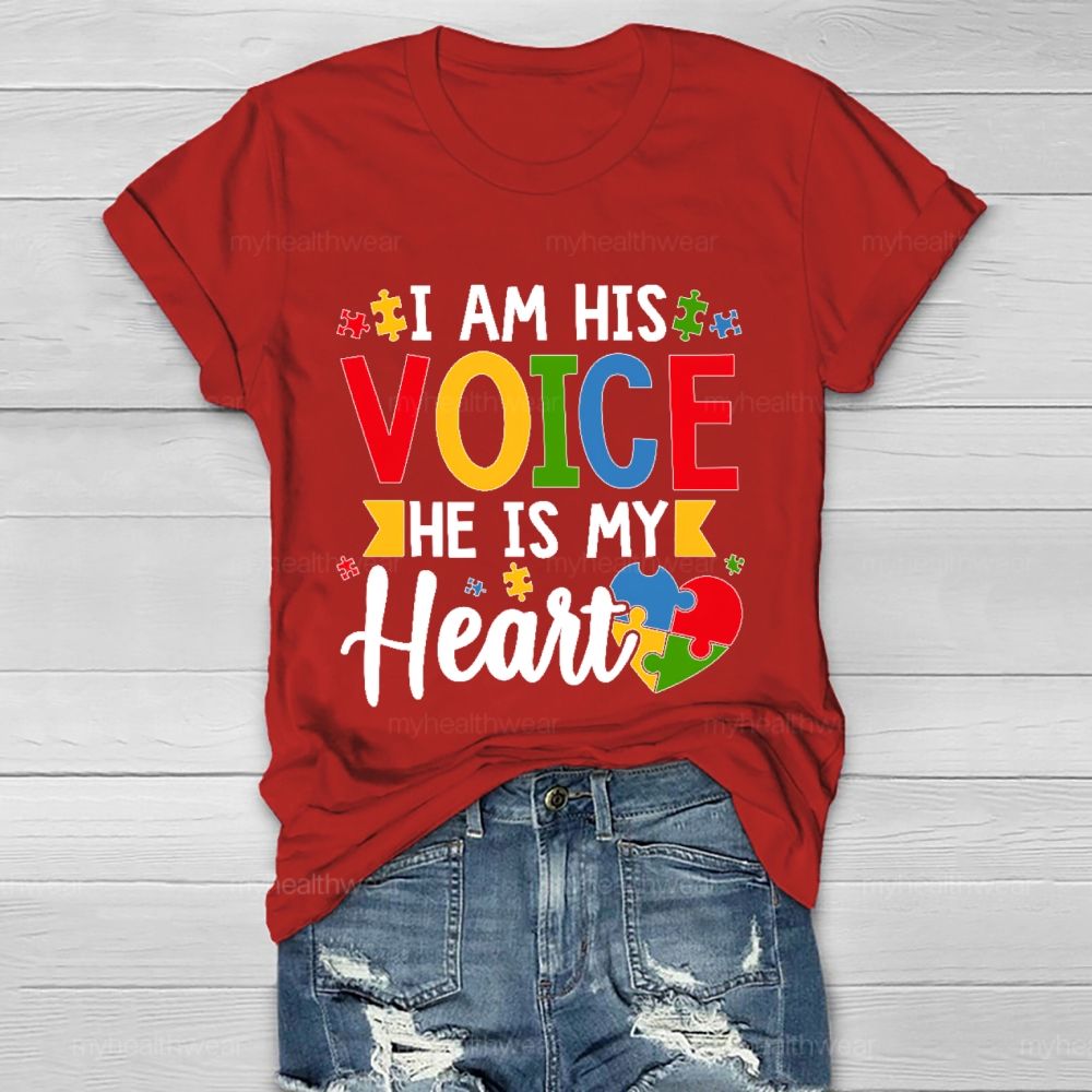 I Am His Voice He Is My Heart Graphic Healthwear T-shirt