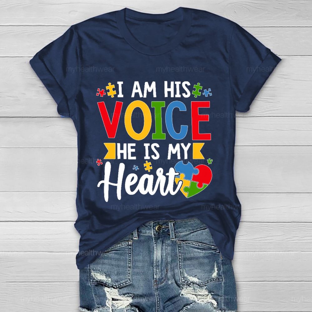 I Am His Voice He Is My Heart Graphic Healthwear T-shirt